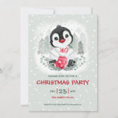 Cute Penguin Neige Glace Rouge Noël Invitation (Devant)