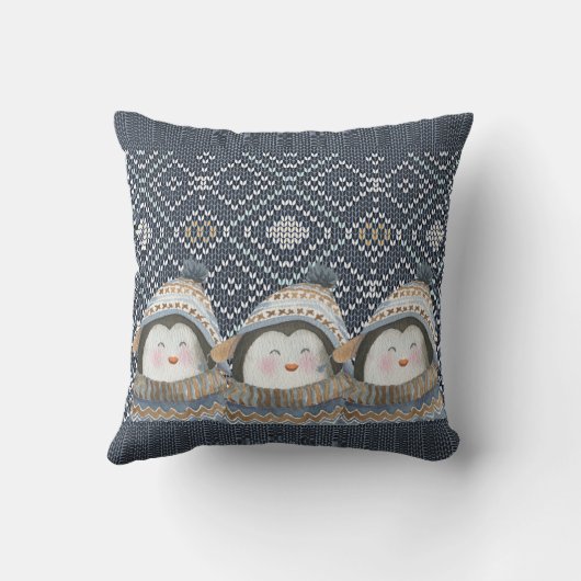 Cute Penguin on Cozy Winter Knit Pattern Kussen (Achterkant)