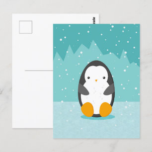 Cute Penguin on ice Blue Winter Cartoon Briefkaart