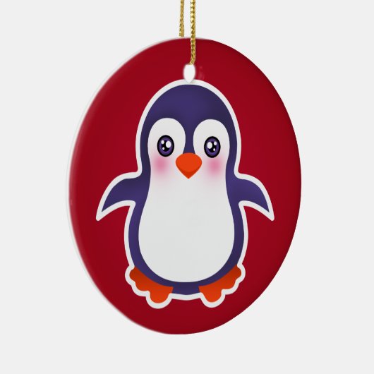 Cute Penguin on Red Background Illustration Keramisch Ornament (Rechts)