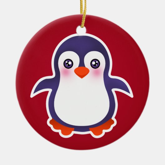 Cute Penguin on Red Background Illustration Keramisch Ornament (Voorkant)