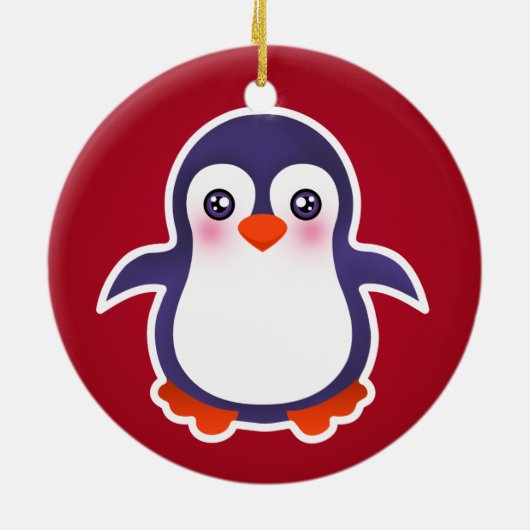 Cute Penguin on Red Background Illustration Keramisch Ornament (Achterkant)