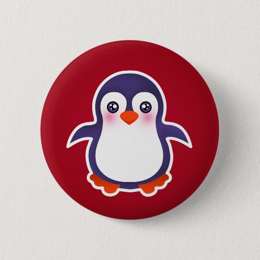 Cute Penguin on Red Background Illustration Ronde Button 5,7 Cm (Voorkant)