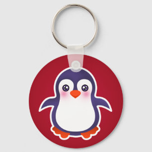 Cute Penguin on Red Background Illustration Sleutelhanger