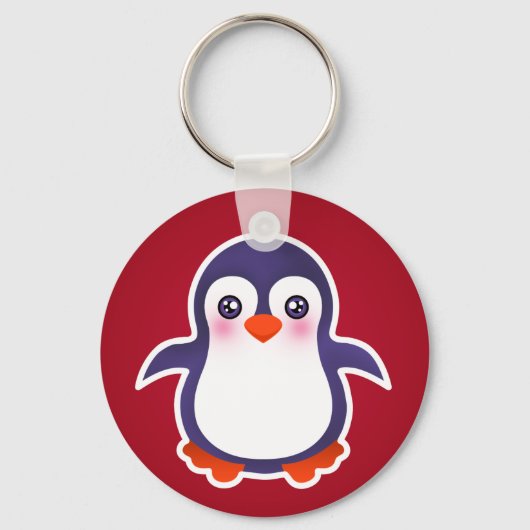 Cute Penguin on Red Background Illustration Sleutelhanger (Voorkant)