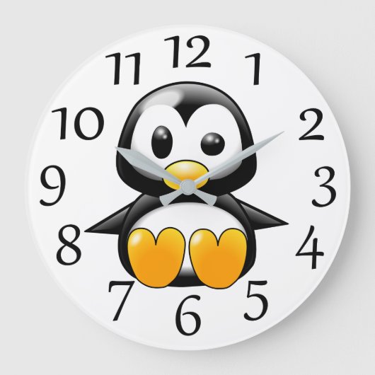 Cute Penguin on White Wall Clock Grote Klok (Voorkant)