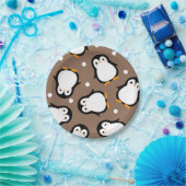 Cute penguin pattern brown pattern papieren bordje (Feest)