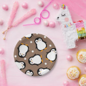 Cute penguin pattern brown pattern papieren bordje (Feest)