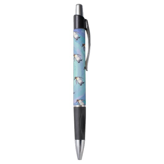 Cute Penguin Pattern on Blue Pen (Achterkant (Verticaal))