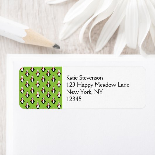 Cute Penguin Pattern on Green Background Etiket (Insitu)