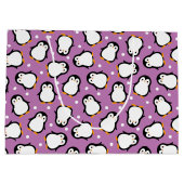 Cute penguin pattern Purple pattern Groot Cadeauzakje (Achterkant)