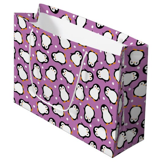 Cute penguin pattern Purple pattern Groot Cadeauzakje (Voorkant Gekanteld)