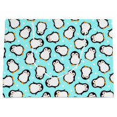 Cute penguin pattern turquoise pattern groot cadeauzakje (Voorkant)