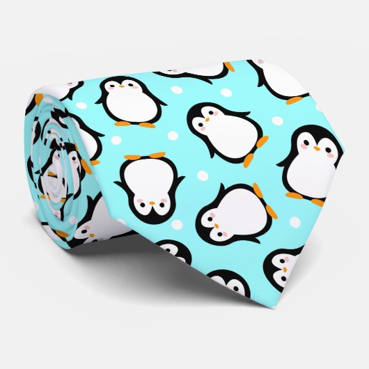 Cute penguin pattern turquoise pattern stropdas (Opgerold)