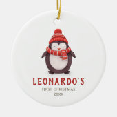 Cute Penguin Personalized Baby's 1st Kerstmis Keramisch Ornament (Voorkant)