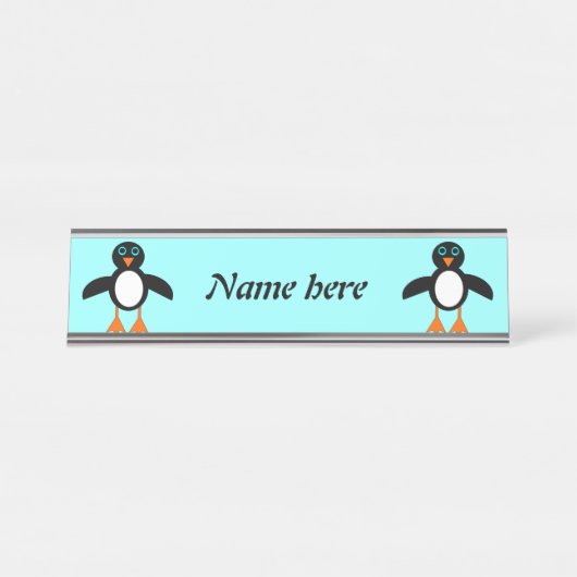 Cute Penguin Personalized Bureau Naambordje (Voorkant)