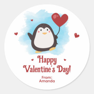 Cute Penguin Personalized Valentijnsdag Ronde Sticker