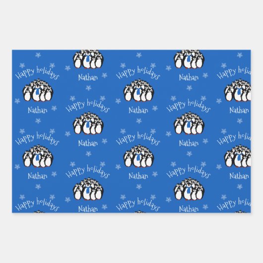 Cute Penguin Persoonlijke Kerstmis Inpakpapier Vel (Voorkant)