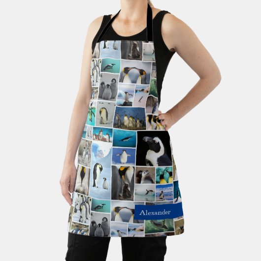 Cute Penguin Photo Collage Pattern met voornaam Schort (Insitu)