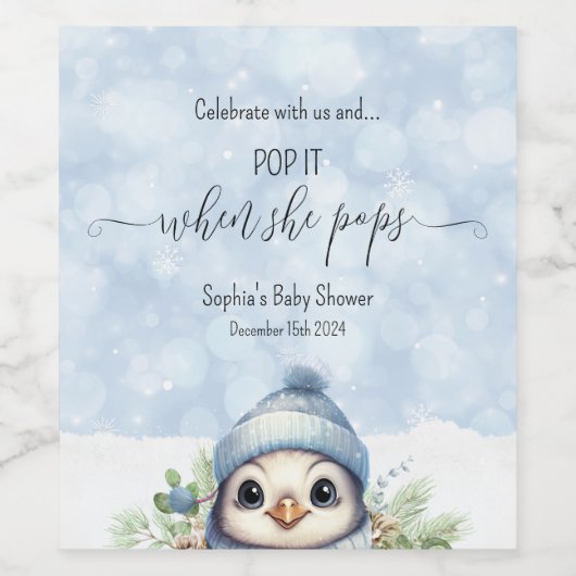 Cute Penguin Pop it When She Pops Bottle Étiquette (Étiquettes simples)