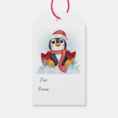 Cute Penguin Santa Hat Kerstmis Cadeaulabel (Achterkant)