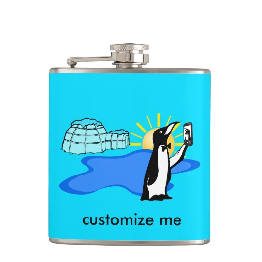 Cute Penguin Selfie Humor Cool Blue Custom Heupfles (Voorkant)