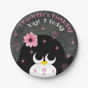 Cute Penguin Snow Dust and Sparkles Kids Birthday Papieren Bordje