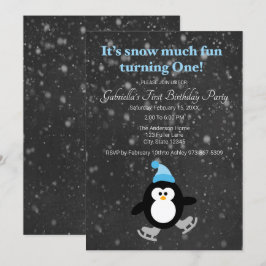 Cute Penguin Snow Much Fun Turing One Birthday Kaart