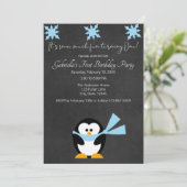 Cute Penguin Snow Much Fun Turing One Birthday Kaart (Staand voorkant)