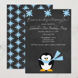Cute Penguin Snow Much Fun Turing One Birthday Kaart