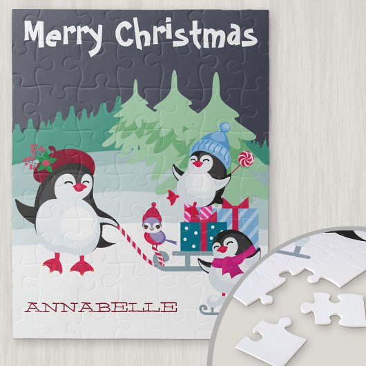 Cute Penguin Snow Scene - Merry Kerstmis Kinder Legpuzzel