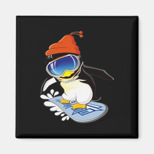 Cute Penguin Snowboarding Surfer Winter Pet Magneet
