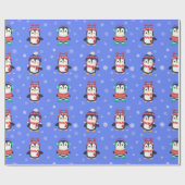Cute Penguin Snowflake Pattern Kerstmis Cadeaupapier (Vlak)