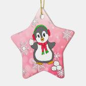 Cute Penguin Throwing Snowballen Kerstmis Keramisch Ornament (Links)
