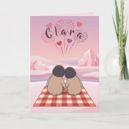 Cute Penguin Valentine Picnic Card for Girlfriends Feestdagen Kaart
