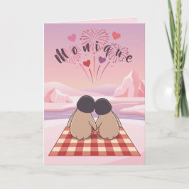 Cute Penguin Valentine Picnic Card for Sweethearts Feestdagen Kaart