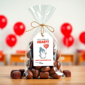 Cute Penguin Valentine “You Warm My Heart” Cadeaulabel