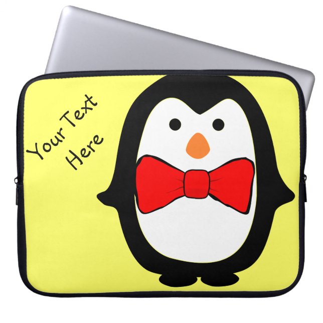 Cute Penguin w/Red Bow Stropdas Yellow Electronics Laptop Sleeve (Voorkant)