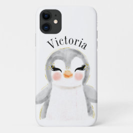 Cute Penguin Waterverf Name Modern iPhone 11 Hoesje