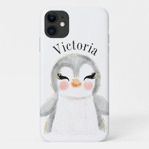 Cute Penguin Waterverf Name Modern iPhone 11 Hoesje