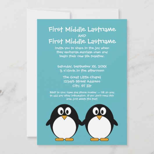 Cute Penguin Wedding Invitation Kaart (Voorkant)