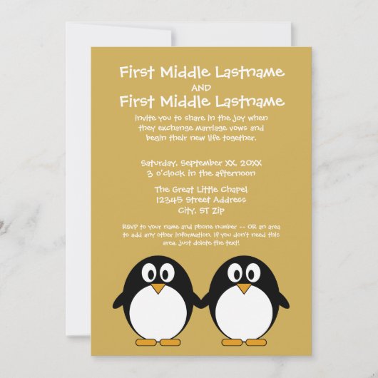 Cute Penguin Wedding Invitation Kaart (Voorkant)