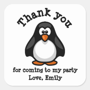 Cute Penguin White Birthday Party Hartelijk dank Vierkante Sticker