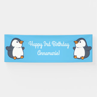 Cute Penguin Winter Kids Birthday Party Spandoek