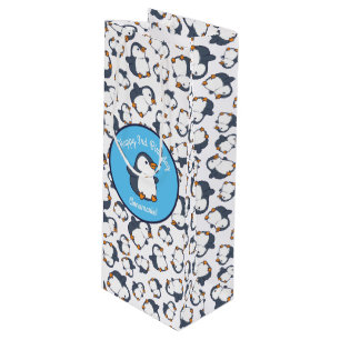 Cute Penguin Winter Kids Birthday Party Wijn Cadeautas