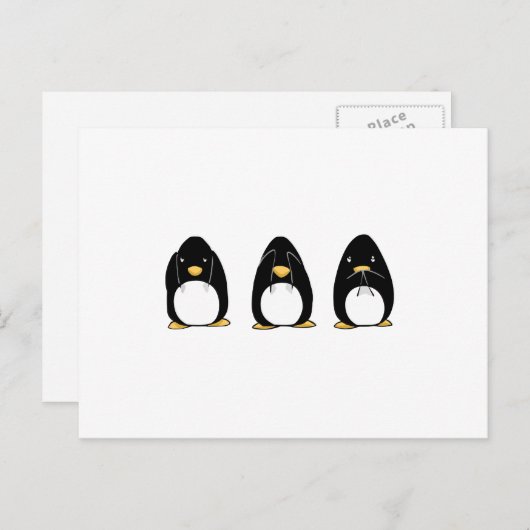 Cute Penguin Zie Spreken hoort geen aambeeld Briefkaart (Voorkant / Achterkant)
