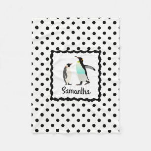 Cute Penguins, B&W polka dots, personaliseer onze Fleece Deken