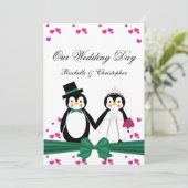 Cute Penguins Bride & Groom Wedding Invitting PG Kaart (Staand voorkant)