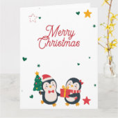 Cute Penguins Christmas card Kaart (Gele Bloem)