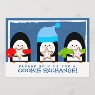 Cute Penguins Cookie Exchange Party Invitation Kaart
